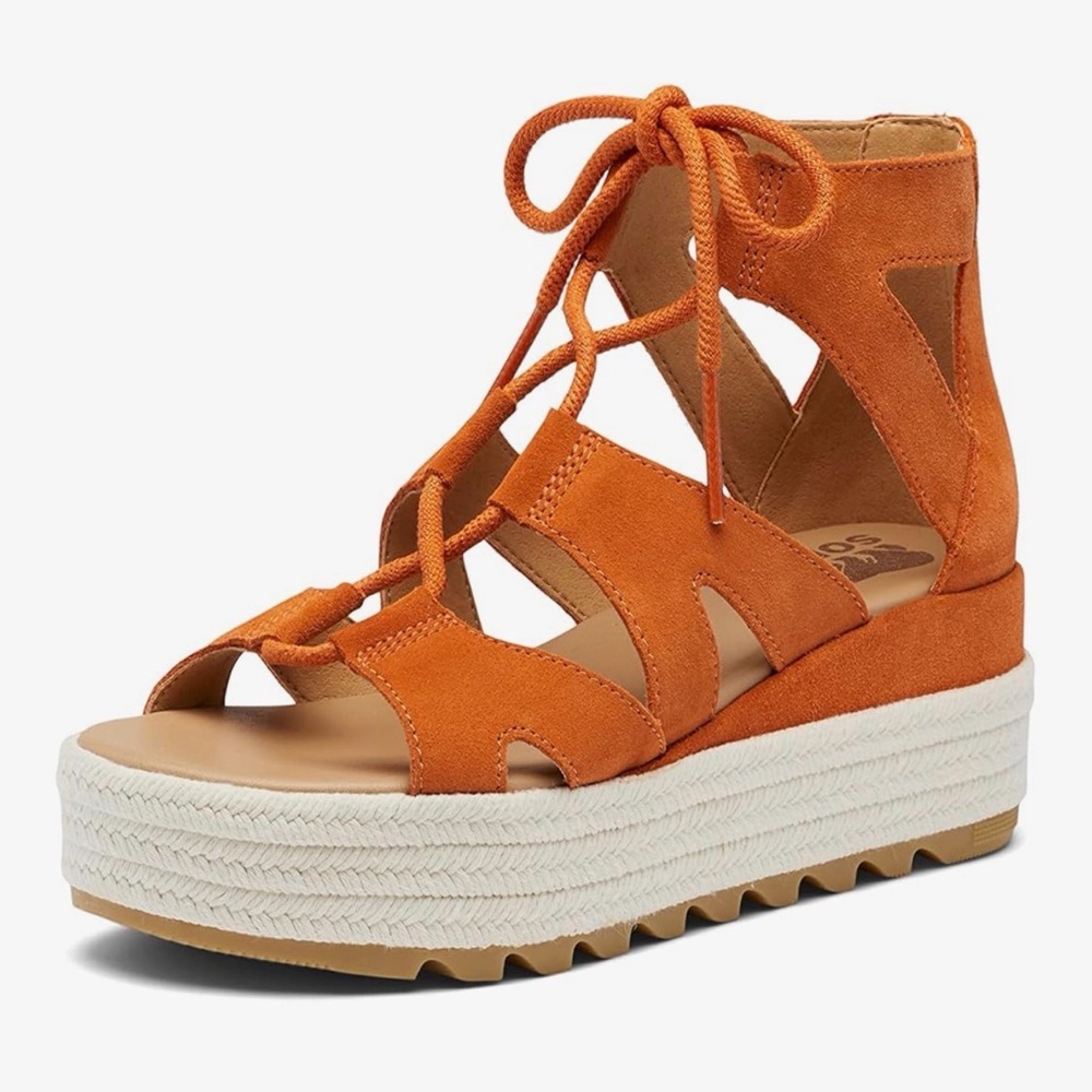 Sorel Orange Leather Lace-Up Platform Sandals